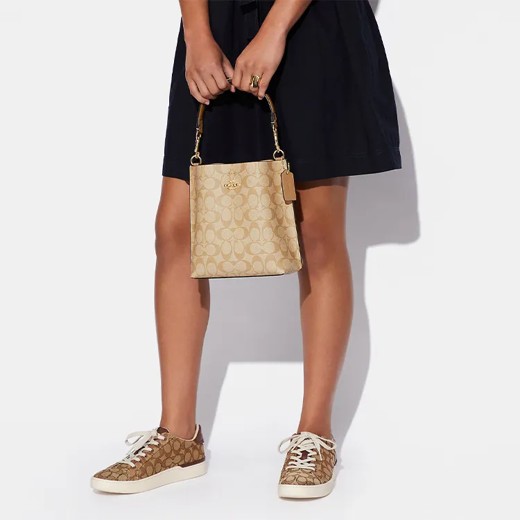 COACH Mollie Canvas With Leather Bucket Bag, Handbag, Shoulder Bag Small Size Women's Khaki-4