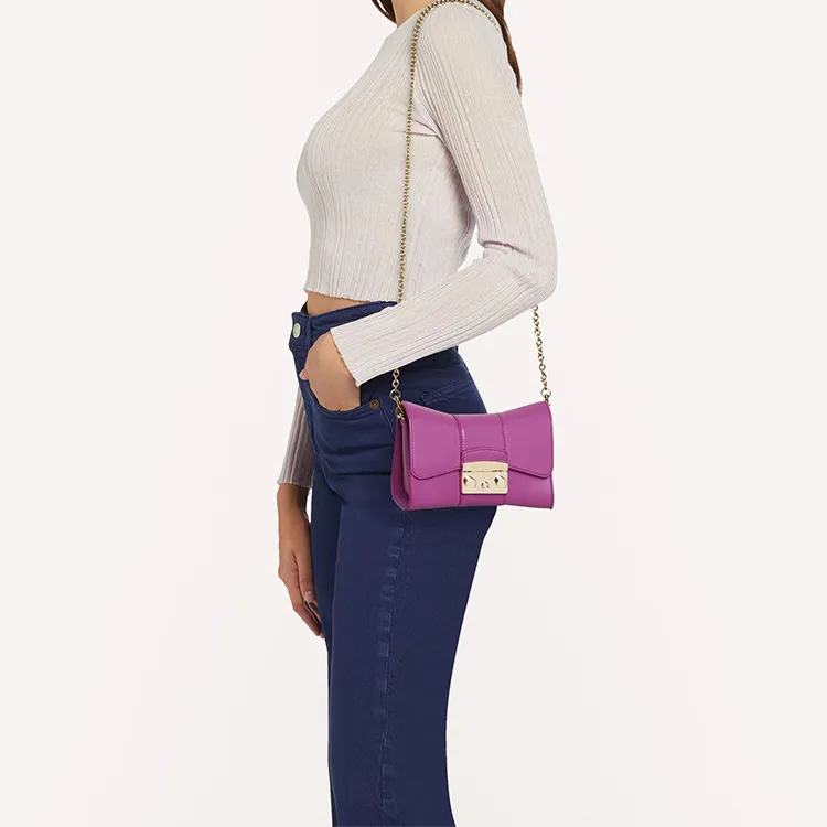Furla Metropolis Collection Leather Crossbody Bag, Shoulder Bag Mini Women's Purple-4