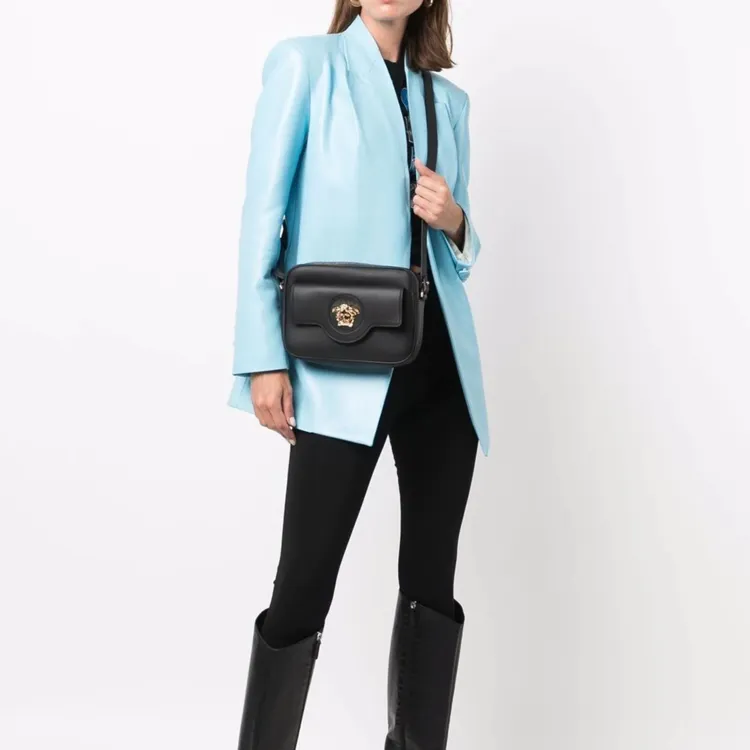 VERSACE Leather Shoulder Bag Crossbody Bag Women's Black-4