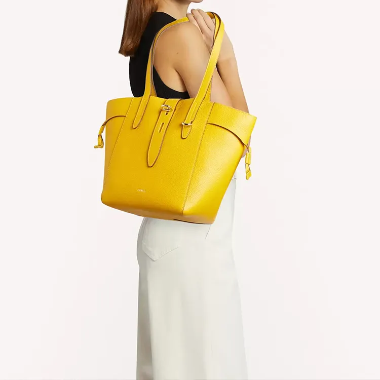 Furla Net Collection Cow Leather Handbag Basket Bag Tote Crossbody Bag Shoulder Bag Regular Women's Bright Yellow-4