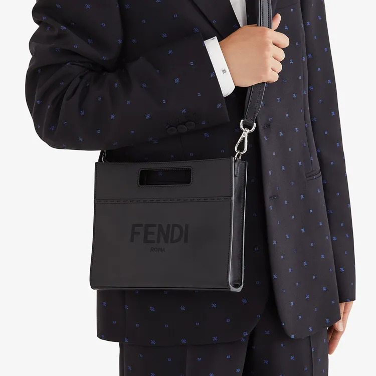 FENDI Calfskin Handbag, Shoulder Bag Men's Black-4
