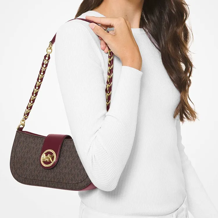 MICHAEL KORS Carmen PVC Crescent Bag Shoulder Bag Mini Women's Brown & Fuchsia-4