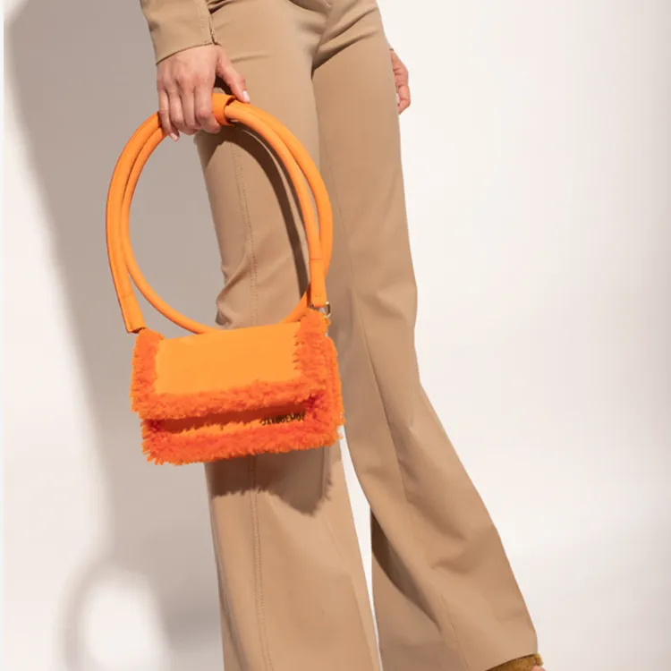 Jacquemus Wool One Shoulder Handbags Women's Orange-3