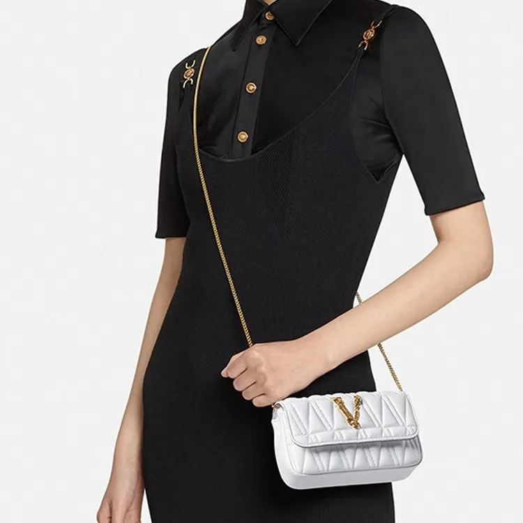 VERSACE Sheepskin Clutch, Crossbody Bag Regular Women's White-6