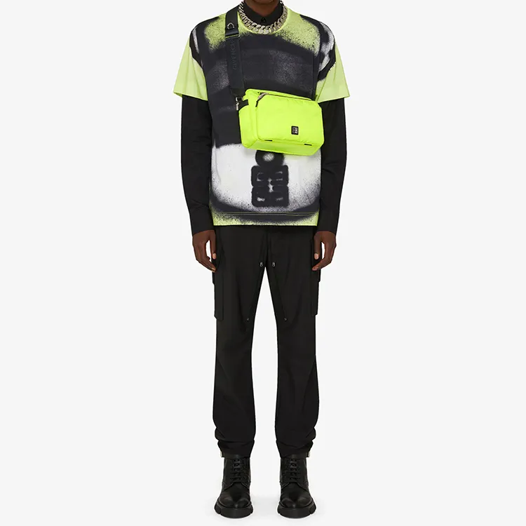 GIVENCHY 4G Cow Leather Shoulder Bag Crossbody Bag Men's Neon Yellow-4