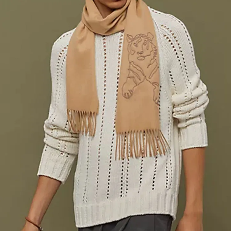 HERMES Silk Scarves Unisex Dark Beige-1
