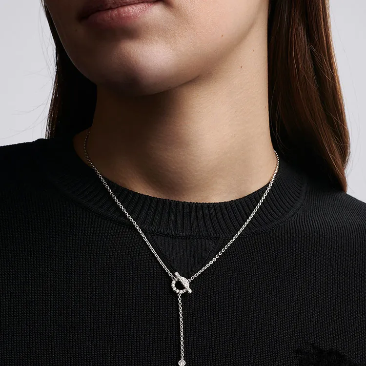 HERMES White Gold Cord Necklace Women's-2