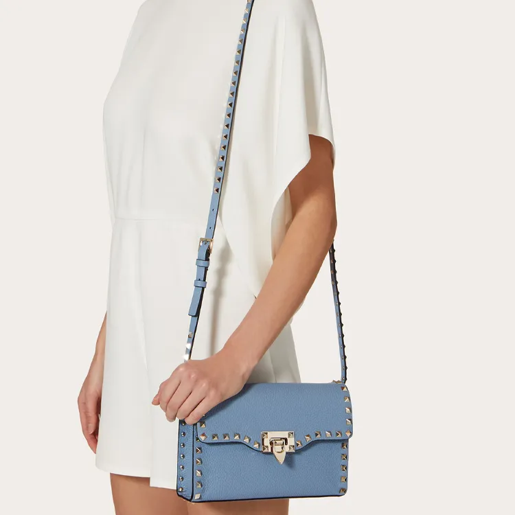 Valentino Rockstud Calfskin Messenger Bag Shoulder Bag Crossbody Bag Women's Transparent Blue-5