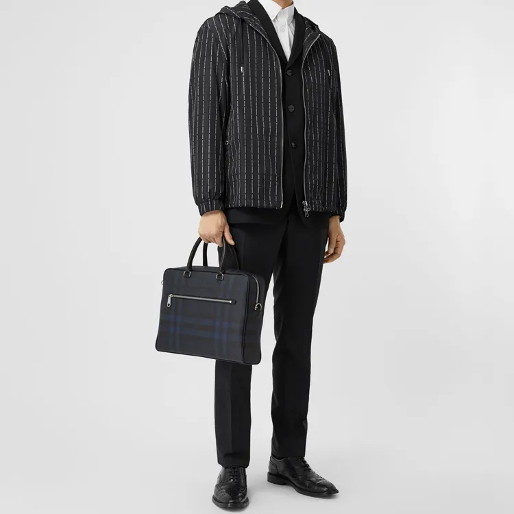 Burberry Leather Handbag Shoulder Bag Crossbody Bag Briefcase Men's Marine Blue-5