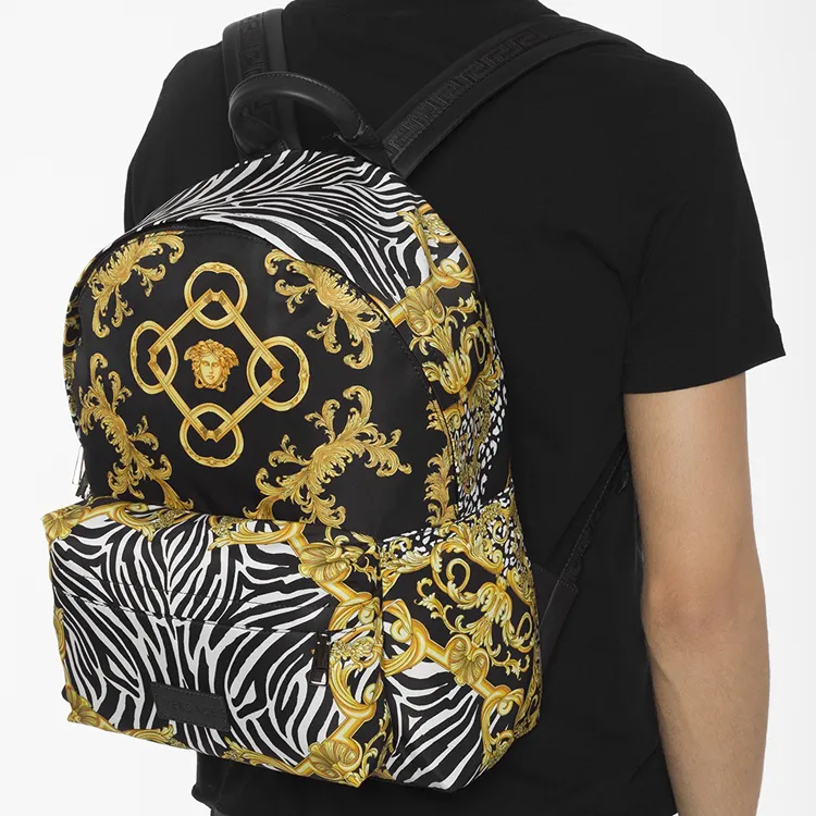 VERSACE Nylon Backpack Regular Men's Black-4