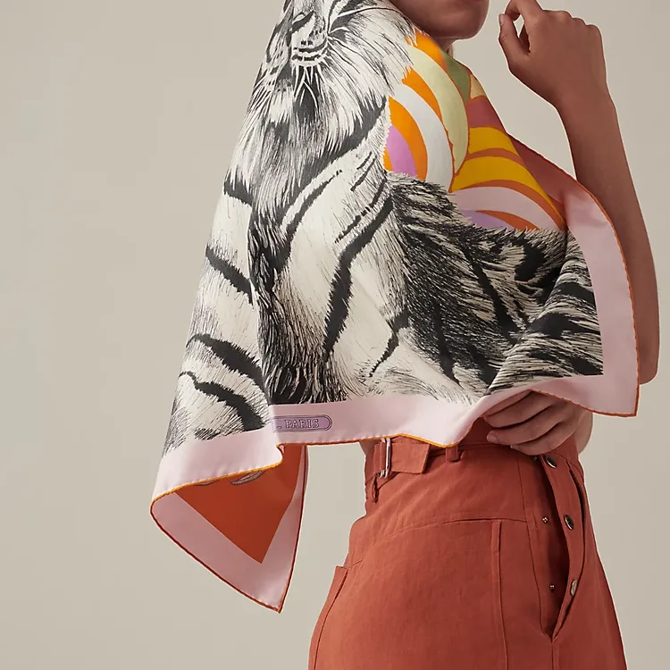 HERMES Tiger Of Kings Silk Scarves Women's-3