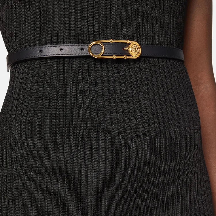 VERSACE Safety Pin Leather Belt-1