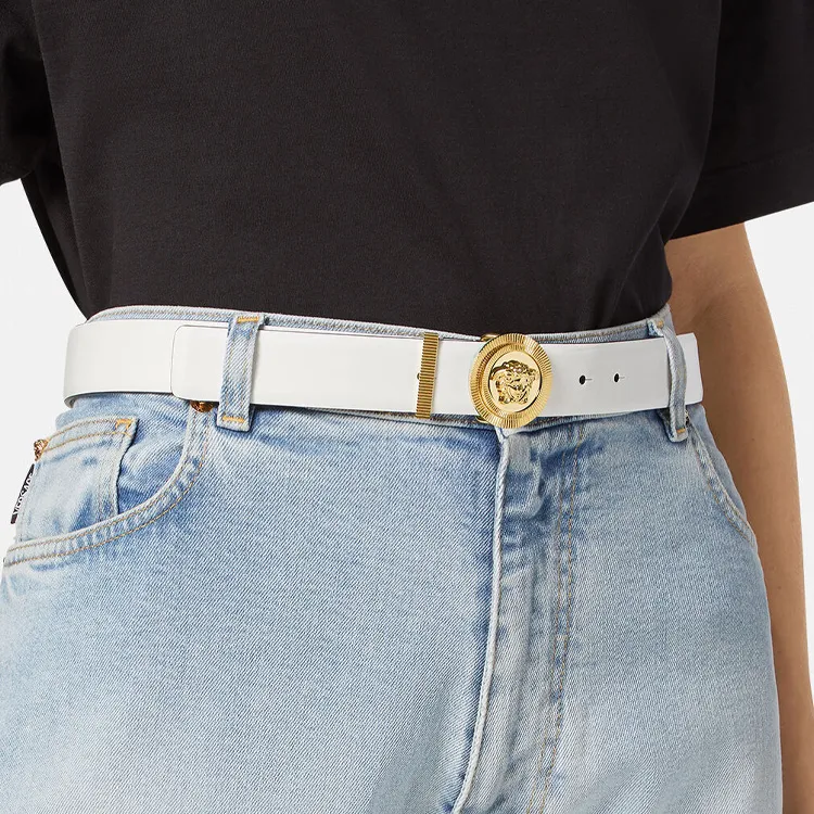 VERSACE Leather Belts Women's White-1