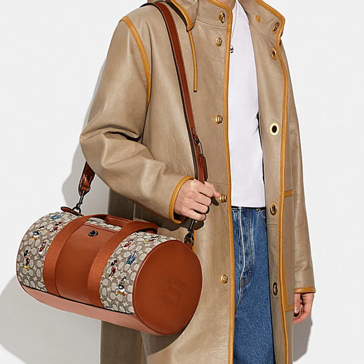COACH X Disney Trekker Embroidery Handbag Crossbody Bag Shoulder Bag Large Size Unisex Khaki Brown With Red Accents-4