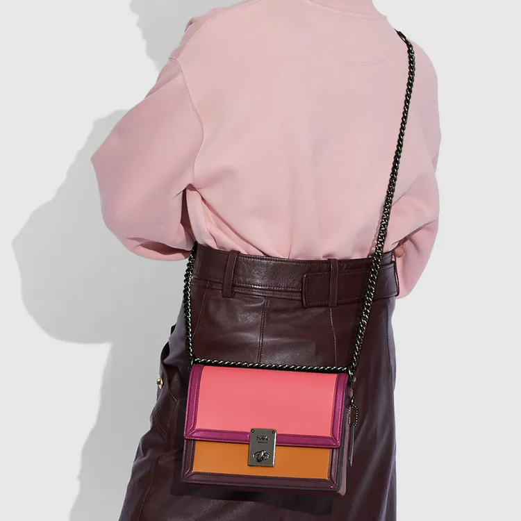 COACH Hutton Calfskin Shoulder Bag Crossbody Bag Small Size Women's Pink/Purple/Brown-3