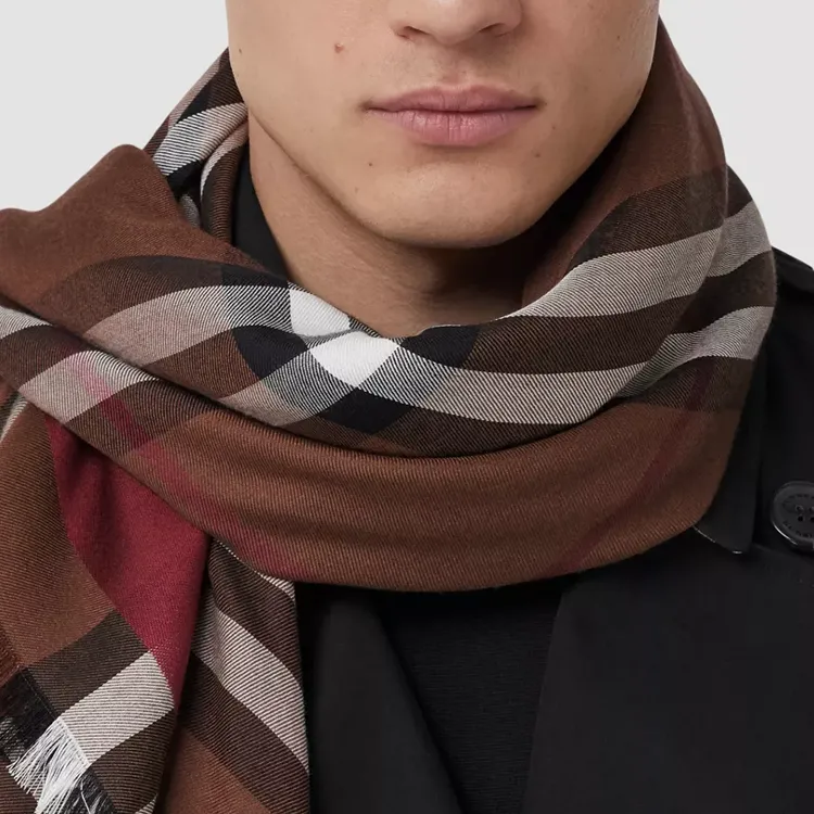 Burberry Silk Scarves Unisex Dark Birch Brown-1