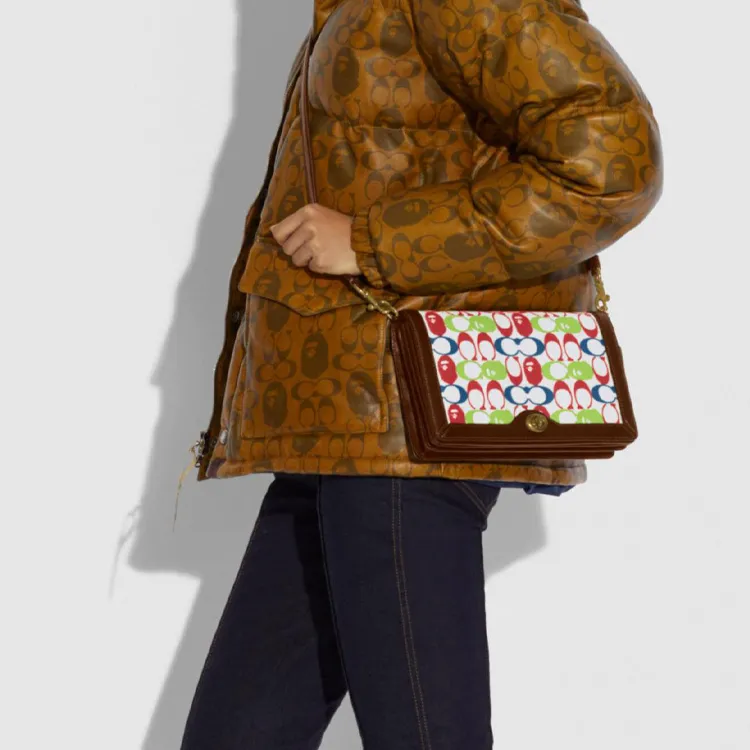 COACH Riley Coated Canvas With Leather Crossbody Bag Medium Size Women's White & Multicolor-3
