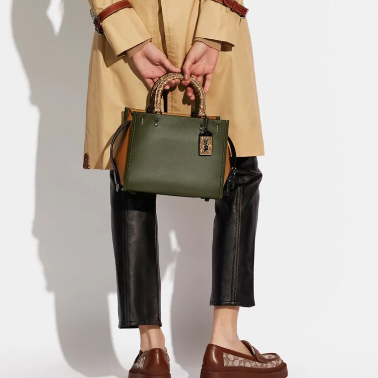 COACH Rogue Snake Skin With Cow Leather Handbag, Crossbody Bag, Shoulder Bag Medium Size Women's Army Green-5