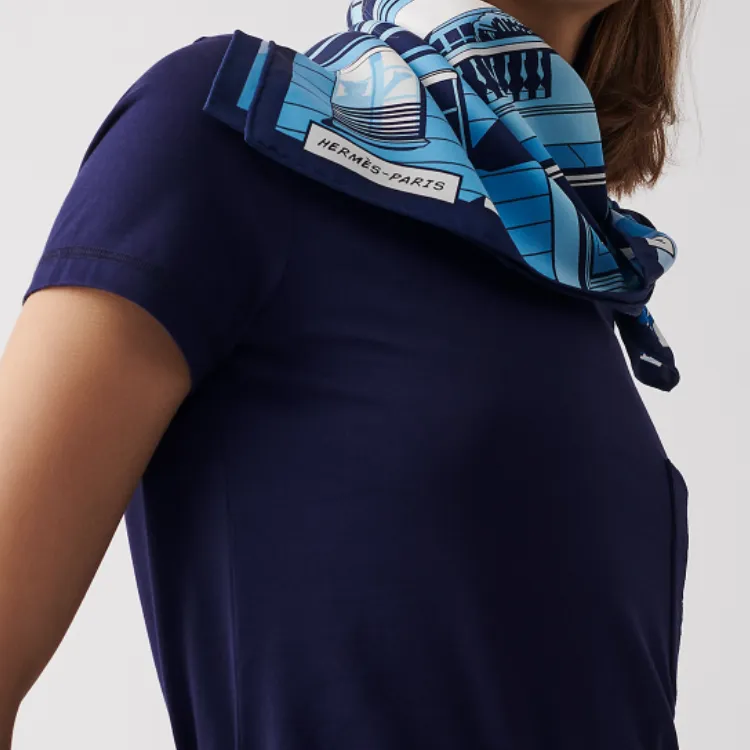 HERMES Midnight's Fubao Avenue Silk Scarves Women's Blue-1