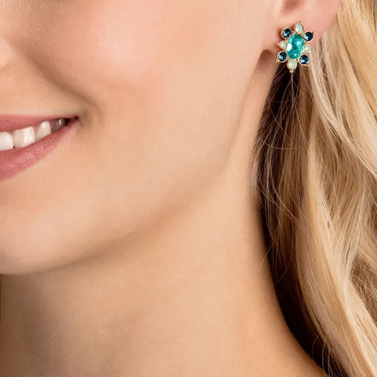 Swarovski Lucky Goddess Stud Earrings Women's Blue/Gold-3