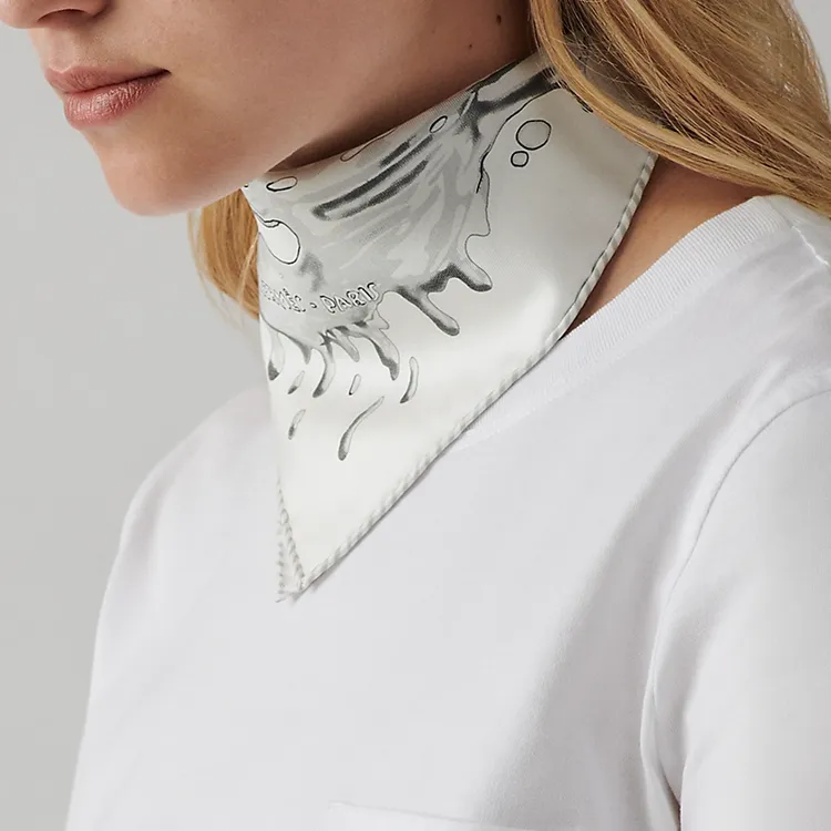 HERMES Silk Scarves Women's White/Gray-1