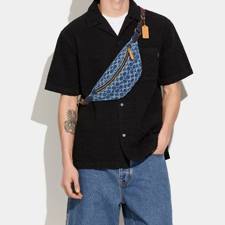 COACH Charter Denim Fabric Sling Bag, Fanny Pack Tubas Men's Denim Blue-4