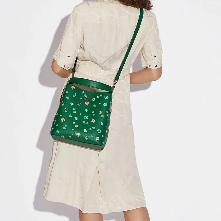 COACH Town Leather Bucket Bags Shoulder Bag Crossbody Bag Large Size Women's Green-3