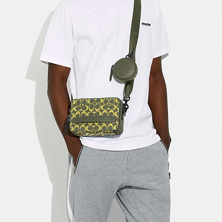 COACH Charter Cow Leather Camera Bag, Shoulder Bag, Crossbody Bag Small Size Men's Army Green Light Green-4