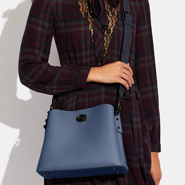 COACH Willow Leather Bucket Bag, Shoulder Bag, Crossbody Bag Tubas Women's Blue-4