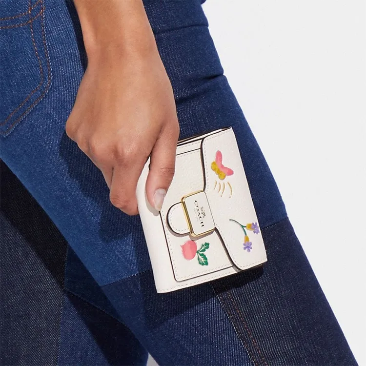 COACH Leather Wallet Mini Women's White-4