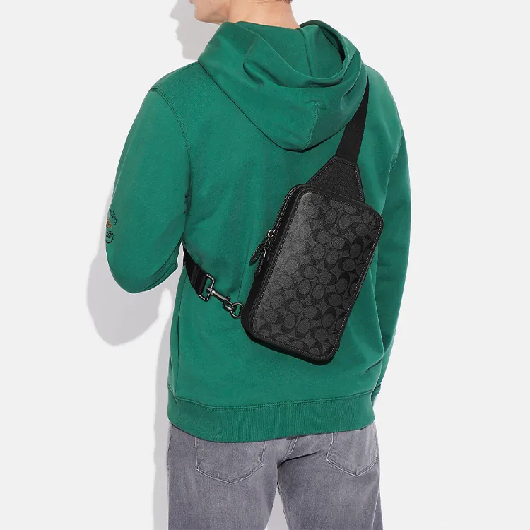 COACH Sullivan Refined Pebbled Leather With Canvas Shoulder Bag Crossbody Bag Small Size Men's Charcoal Black-3