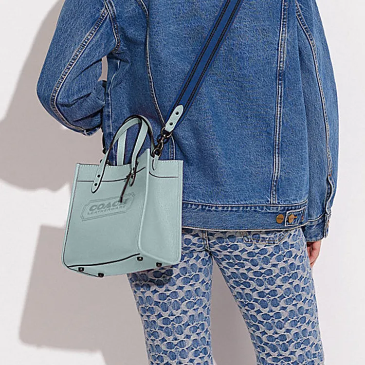 COACH Field Cow Leather Tote Bag Shopping Bag Handbag Shoulder Bag Crossbody Bag Small Size Women's Lake Blue Color-4