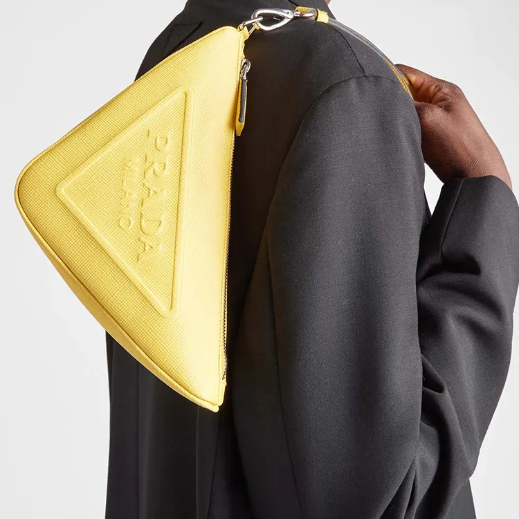 PRADA Leather Clutch Men's Sunlight Yellow-4
