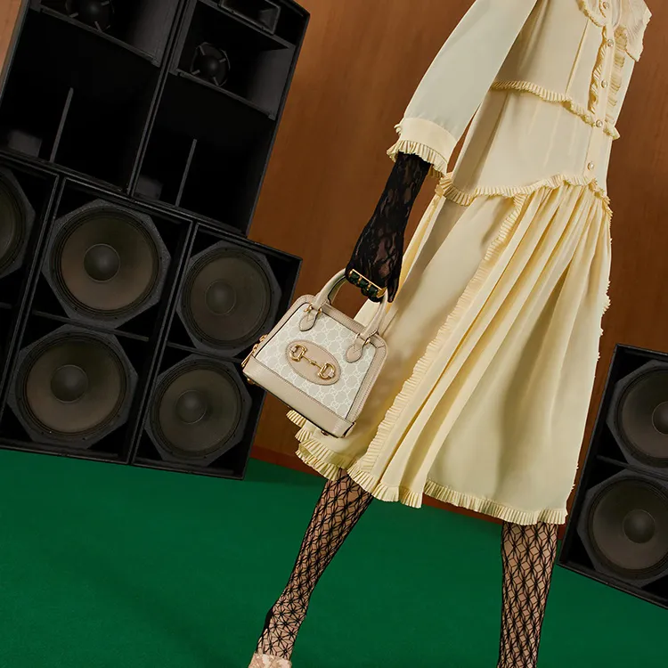 GUCCI Horsebit 1955 Canvas With Leather Saddle Bag, Handbag, Shoulder Bag, Crossbody Bag Mini Women's Ebony/Beige-9