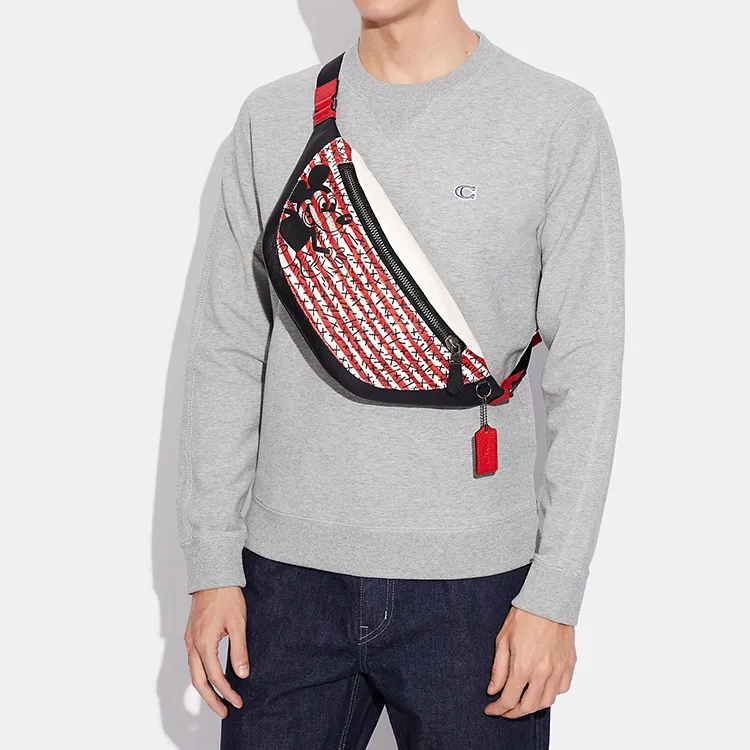 COACH Disney X Keith Haring Collaboration Leather Sling Bags One Shoulder Crossbody Fanny Pack Large Size Men's Red-5