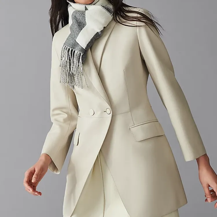 HERMES Cashmere Knit Scarves Women's Ivory White/Medium Gray-1