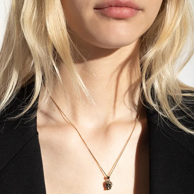 Alexander McQueen Pave Skull Pendant Necklace-2