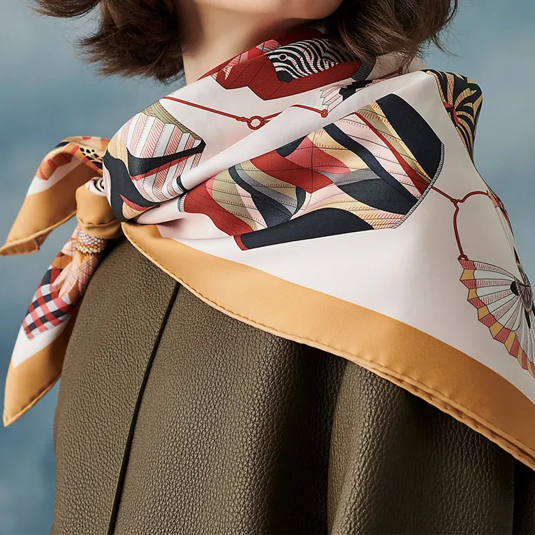 HERMES Silk Scarves Women's Beige-1