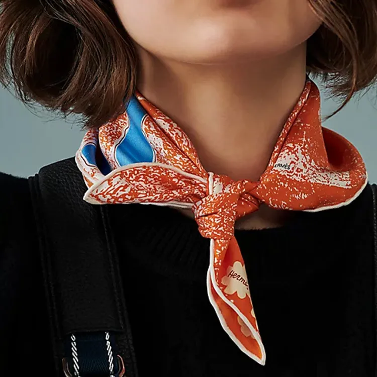 HERMES Silk Scarves Women's Orange/Blue/Green-1