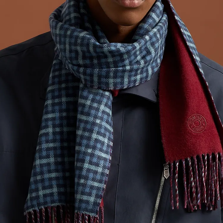 HERMES H Ecossais Recto Verso Knit Scarves Men-1
