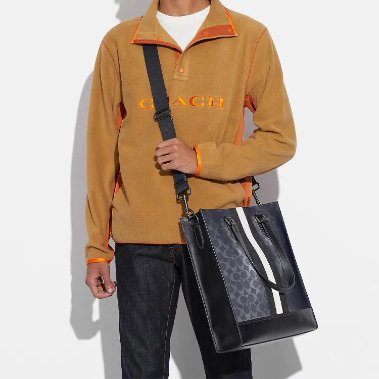 COACH Graham Calfskin With Canvas Shoulder Bag, Crossbody Bag, Handbag Large Size Men's Denim Blue-3