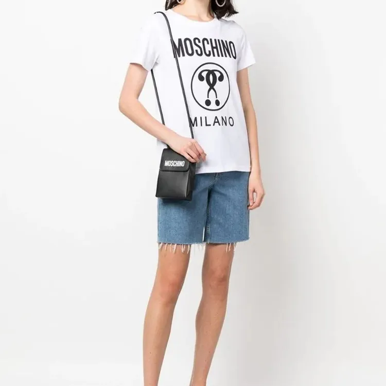 MOSCHINO Cow Leather Cell Phone Pouch Shoulder Bag Crossbody Bag Women's Black-2