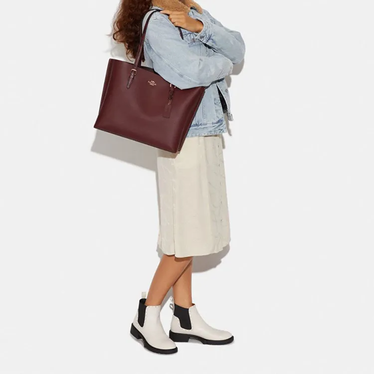 COACH Mollie Cow Leather Tote Bag, Shopping Bag, Shoulder Bag, Handbag Large Size Women's Burgundy-4