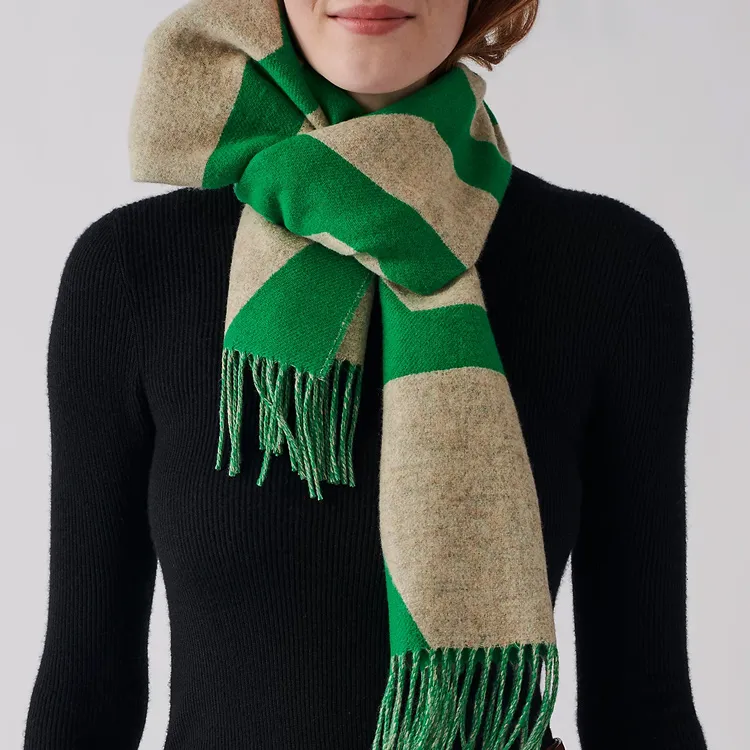 HERMES Knit Scarves Women's Green/Beige-1