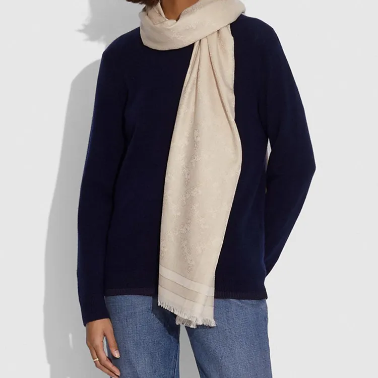 COACH Cotton Mulberry Silk Knit Scarves Women's Beige-1