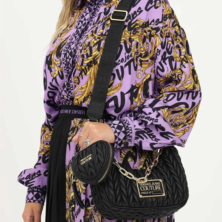 VERSACE JEANS COUTURE Polyester Coin Purse Handbag, Shoulder Bag Women's Black-7