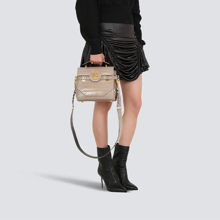 BALMAIN B-BUZZ Calfskin Shoulder Bag Women's Taupe-4