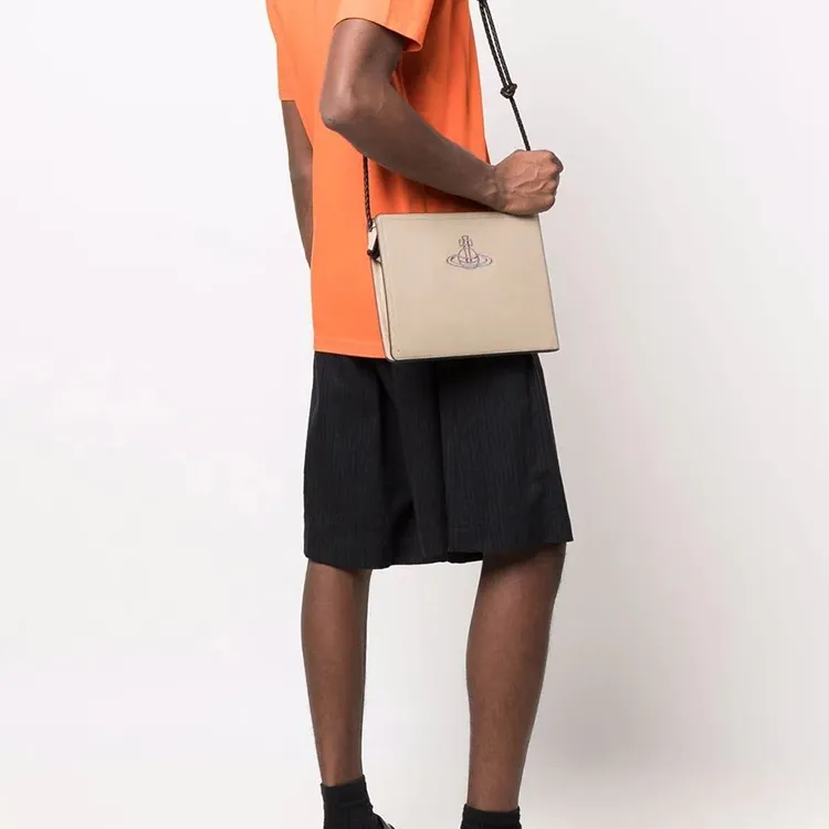 Vivienne Westwood Calfskin Clutch, Crossbody Bag, Shoulder Bag Men's Light Umber-4