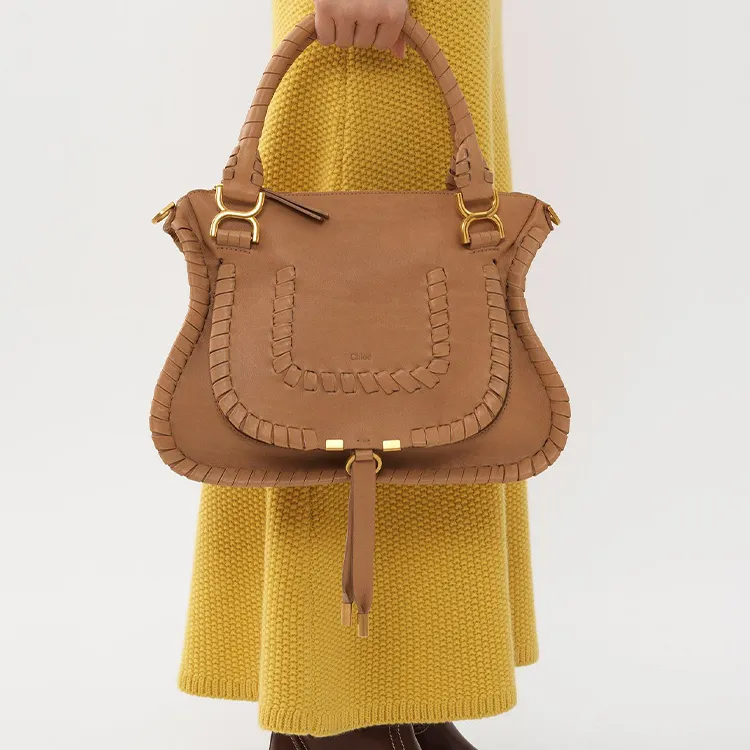 Chloe Marcie Calfskin Shoulder Bag Crossbody Bag Handbag Medium Size Women's Camel-2