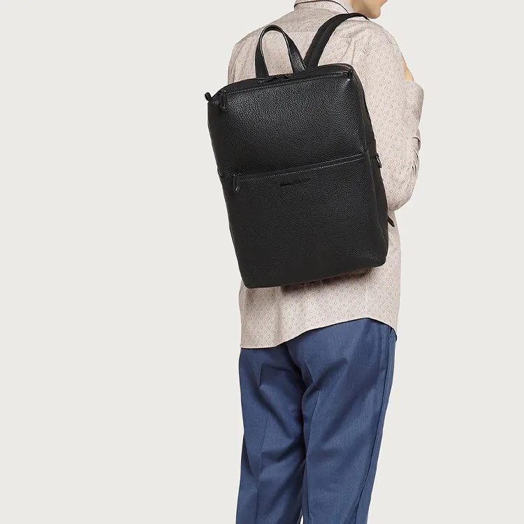 FERRAGAMO Calfskin Backpack Men's Black-4